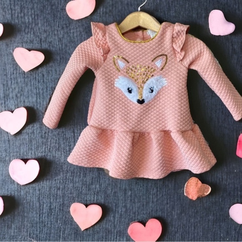 Nannette Baby Girls 18M Peach Quilted Fox Sequin Peplum Long Sleeve Top